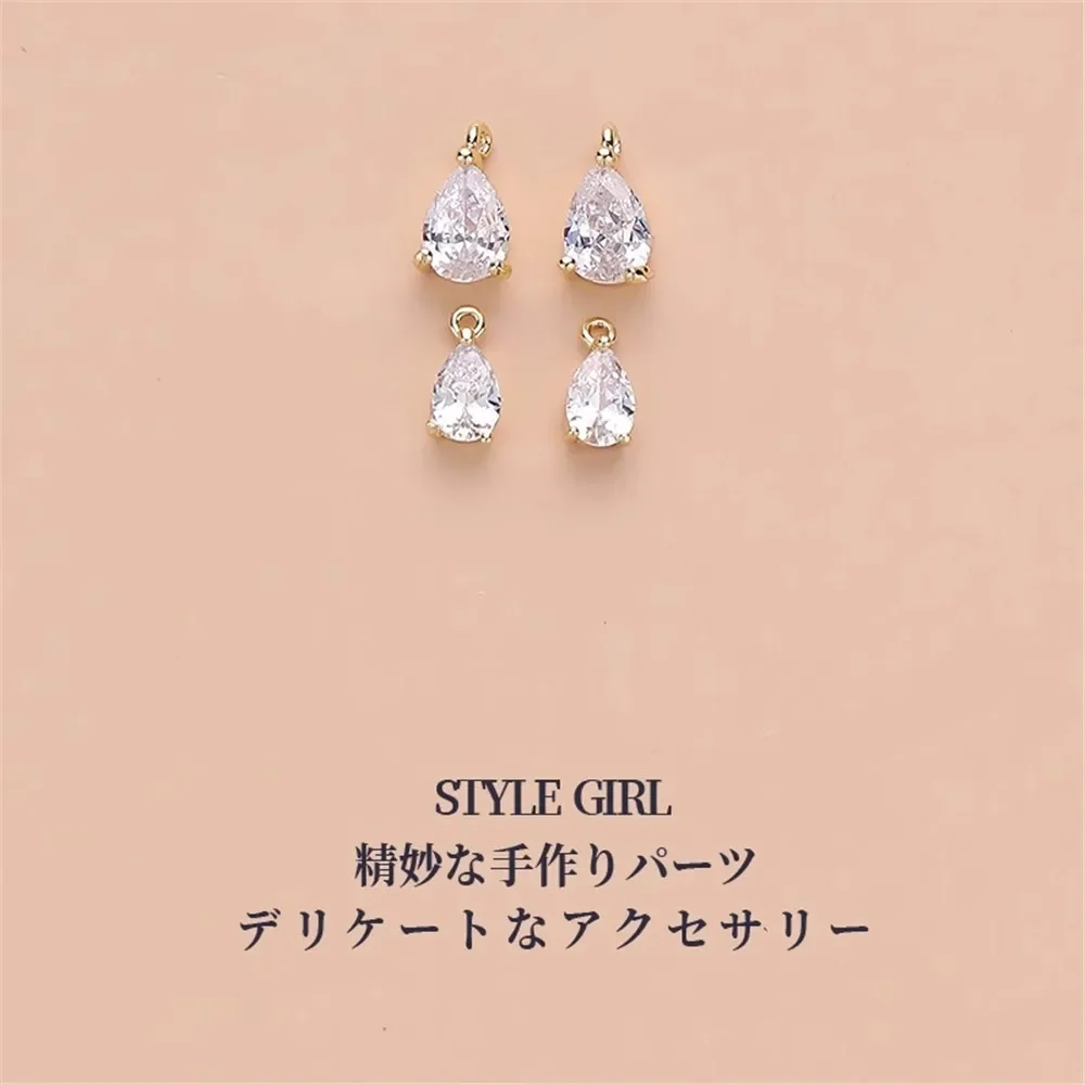 Ciondolo goccia d'acqua con zirconi intarsiati in oro 14 carati Piccolo ciondolo fatto a mano Bracciale fai da te Collana Accessori materiali per gioielli L386