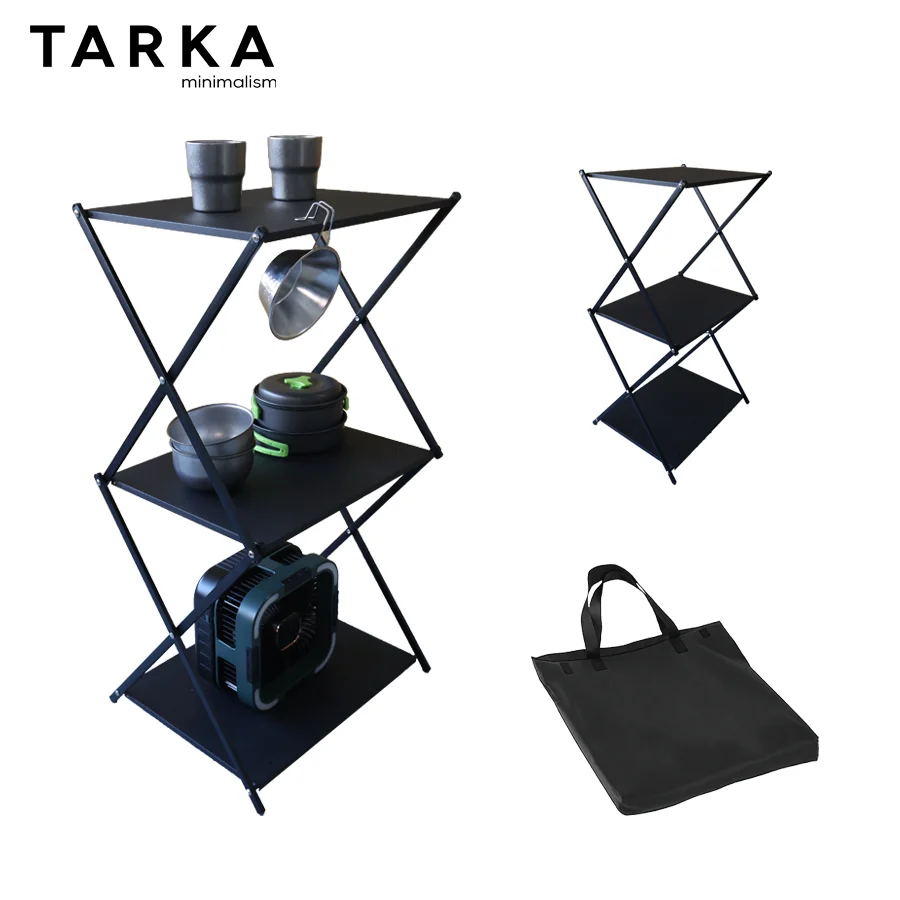 TARKA 1 Pc 3 Layers Camping Shelf Folding Rack, BBQ Picnic Dinnerware Storage Rack, Outdoor Travel Car Portable Foldable Shelf