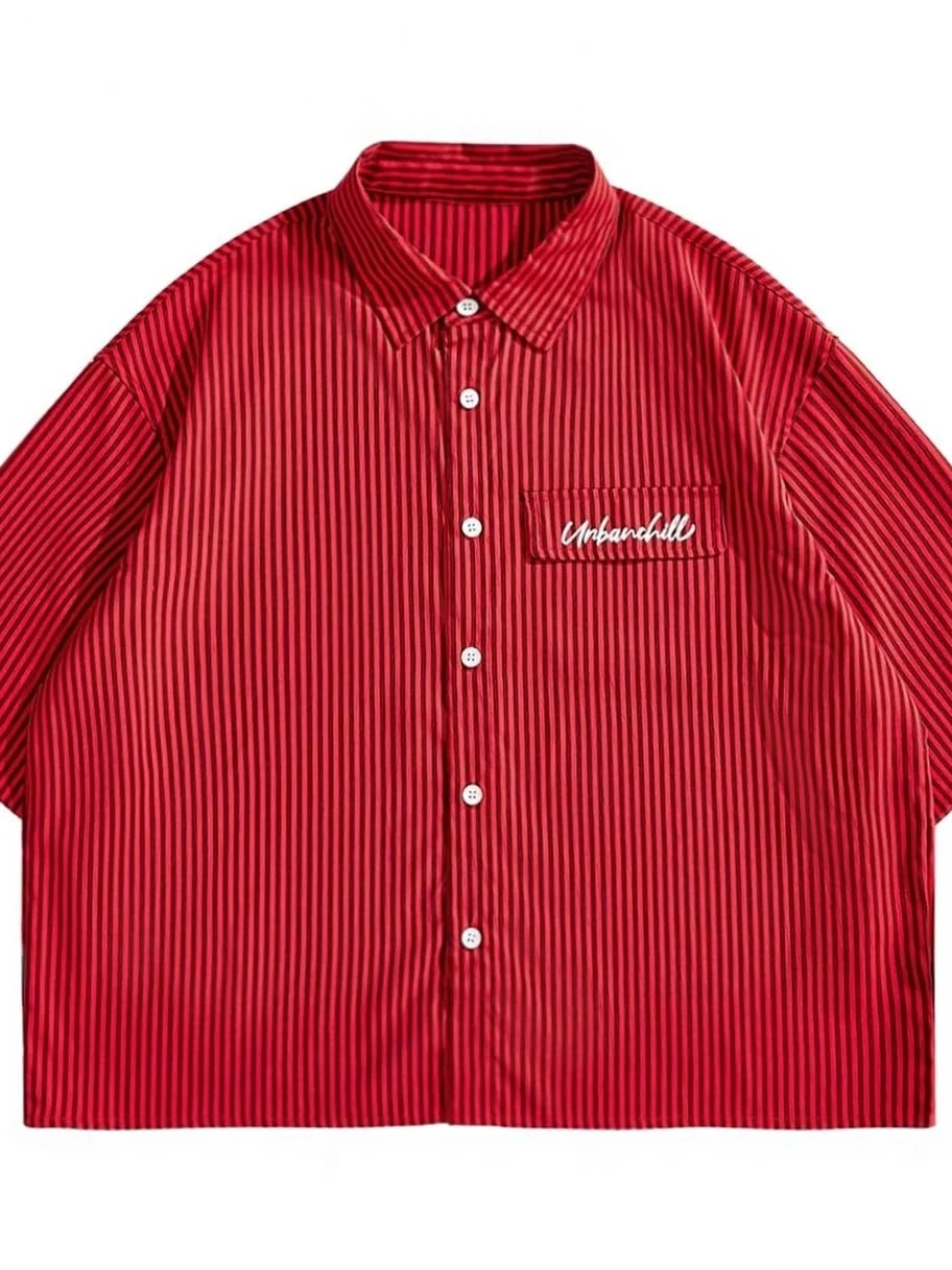 

Men's Striped down up Shirt Short Vacation Boxy Tees Loose Fit Summer Casual Cotton Polyester Blend Short Sleeve Buttons