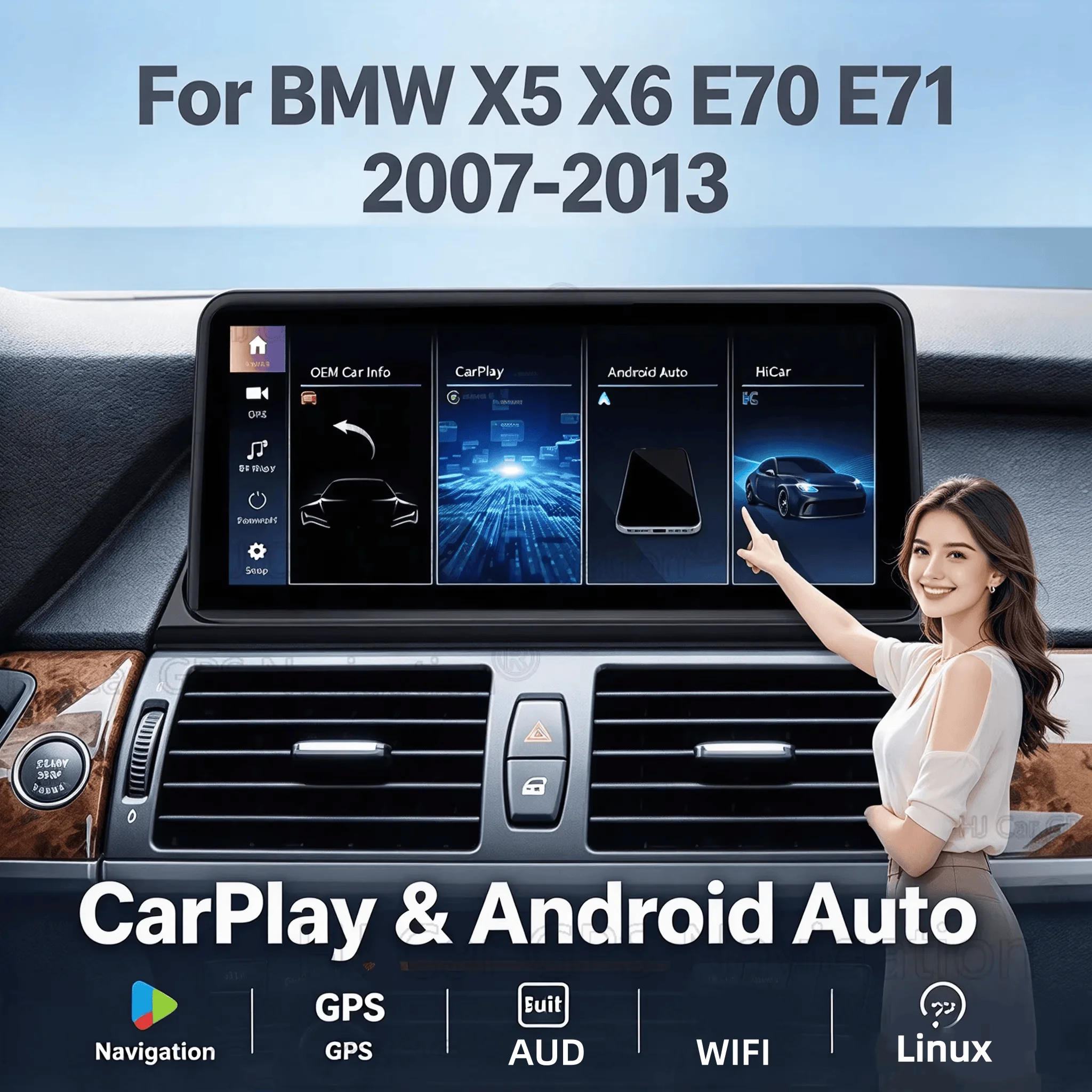 NEW1920*720 HD screen Multimedia Display For BMW X5 X6 E70 E71 2007-2013 CCC CIC Touch Screen gps Wireless Carplay Android auto