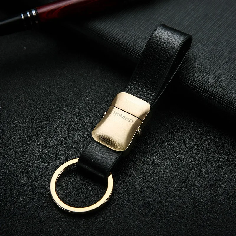 Luxury Wire Drawing Process Car Key Chain, Genuine Leather Keychain With Key Rings holiday Jewelry Creativity birthday Gifts