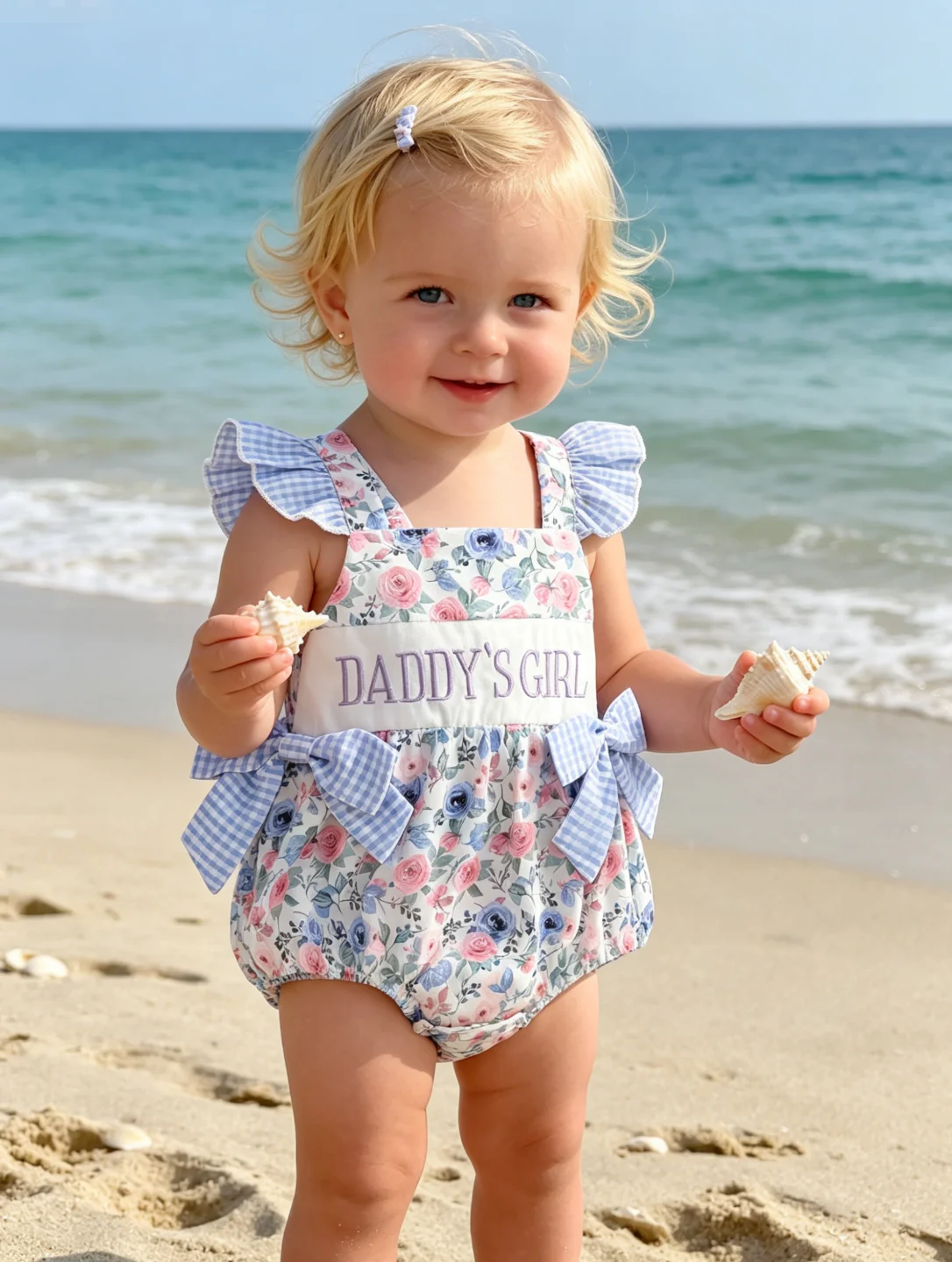 Baby Girl Father's Day Floral Romper 0-2T Gingham Big Bow DADDY'S GIRL Embroidery Summer Sling Onesie