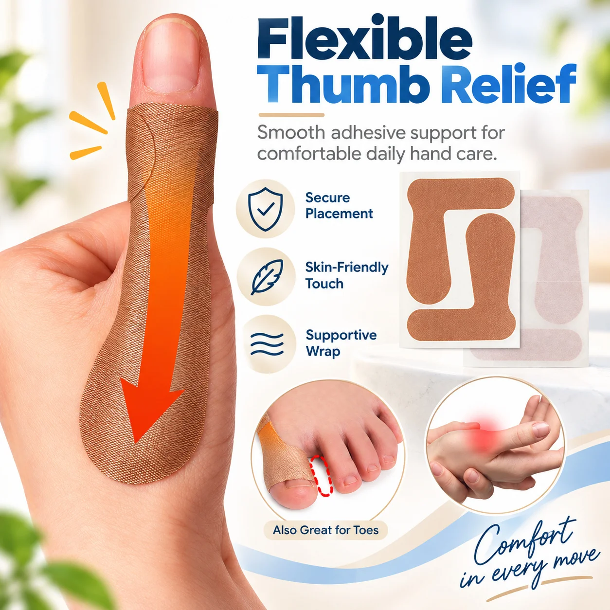 Elastic Thumb Support Kinesiology Patches Self Adhesive Valgus Correction Sticker Wear Resistant Joint Protection for Men Women