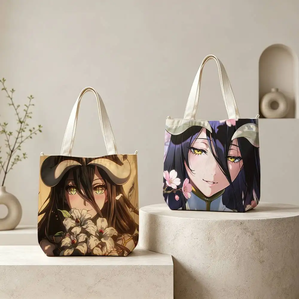 A-Albedo Cartoon O-Overlord Tote Bag for Women Reusable Shopping Tote Bag Zippered Shoulder Bags Print