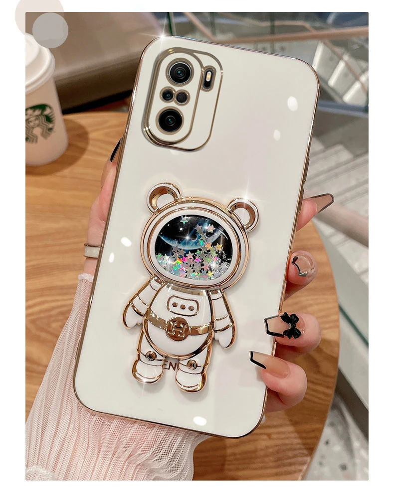 Case For Oneplus One plus 10 Pro 8T 9 ACE Pro 9R 9RT 1+8T ONE PLUS 9 Pro Soft Quicksand Space Bear Holder Plating Phone Cover