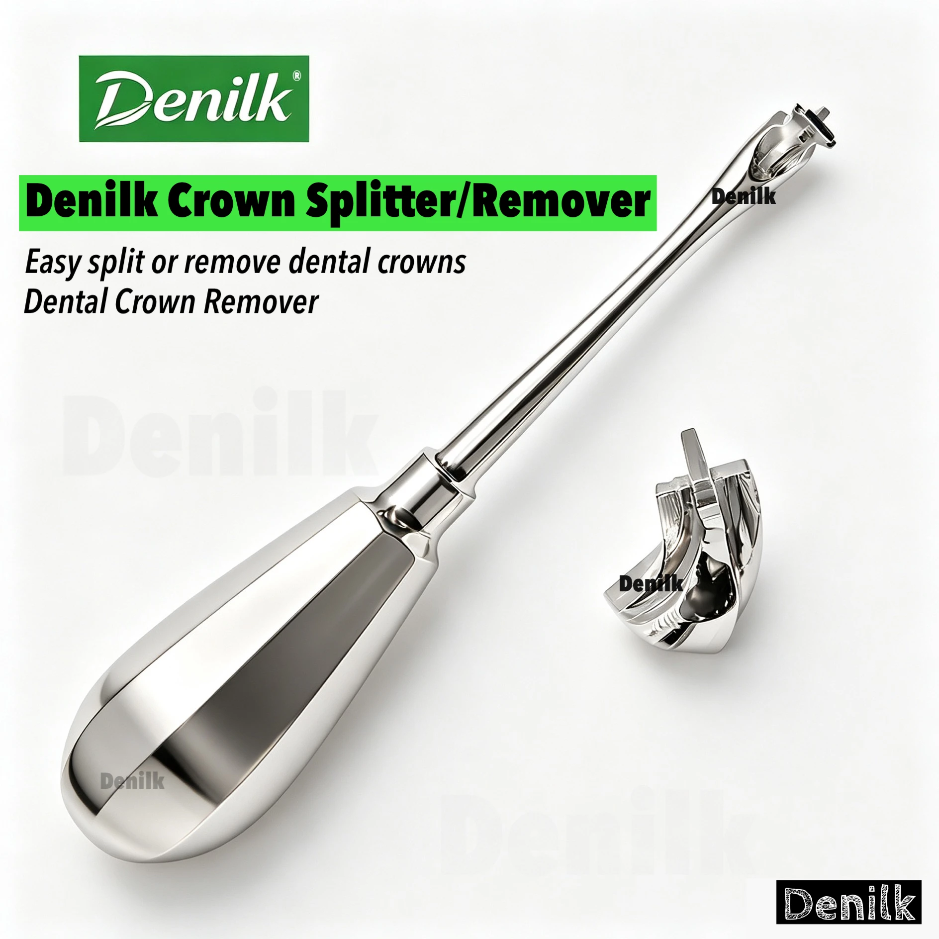 DENILK 1PC Élévateur dentaire, Extracteur de couronne cassée, Écarteur de couronne dentaire, Perceuse, Pince de restauration dentaire à manche métallique
