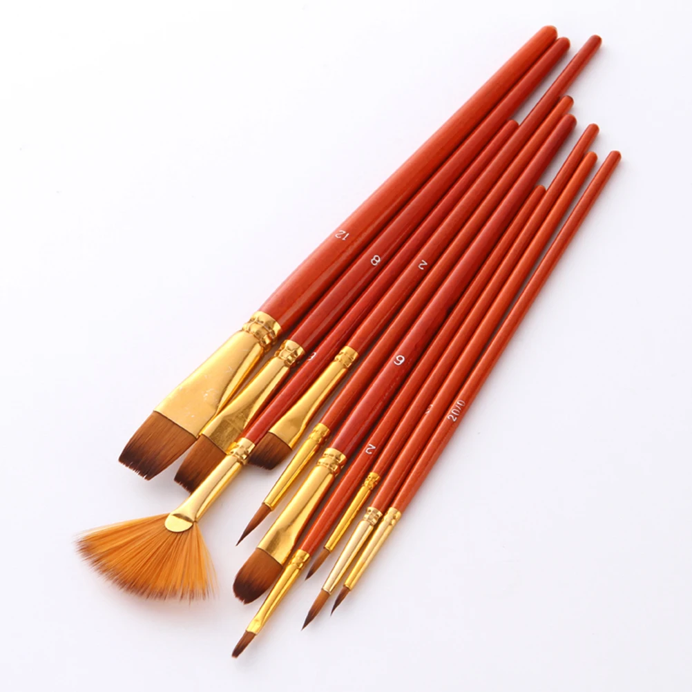 

10 Pcs Nylon Hair Paint Brushes Set for Acrylic Painting Pearlescent Bamboo Versatile Tools Students Artists Safe Face Painting