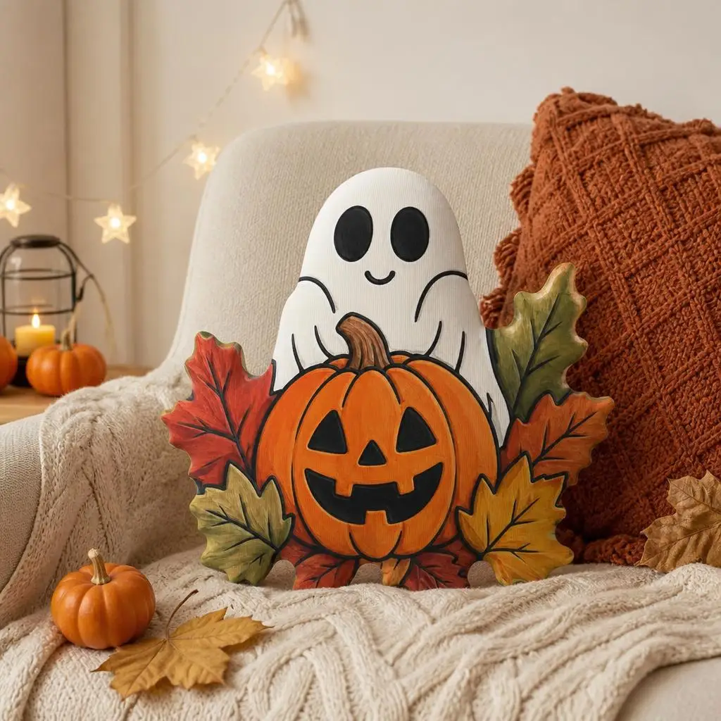 Halloween Ghost Pumpkin Shaped Pillow Cute Fall Throw Cushion Stuffed Decorative Sofa Accent for Autumn Home Decor Gifts