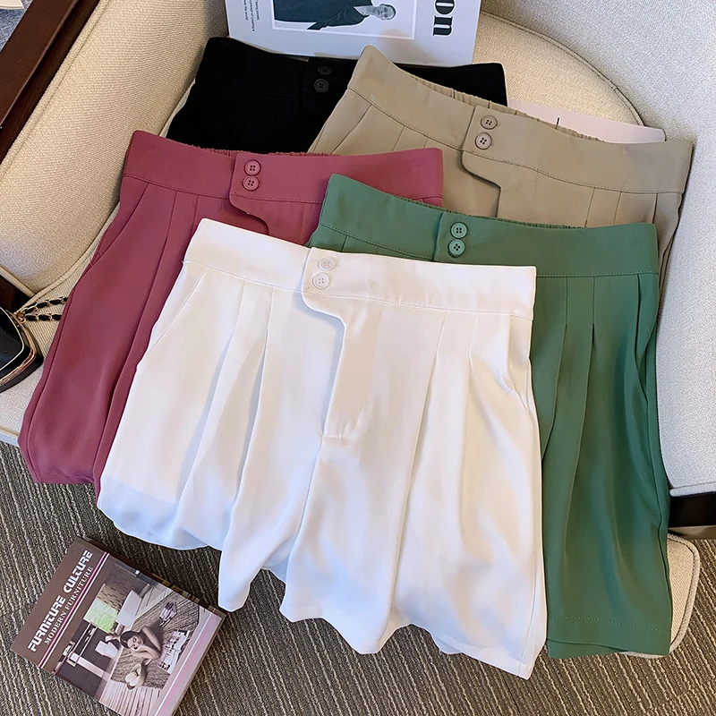 Summer outfit new, fat mm versatile, slimming T-shaped placket, leg length, high waist, folded shorts