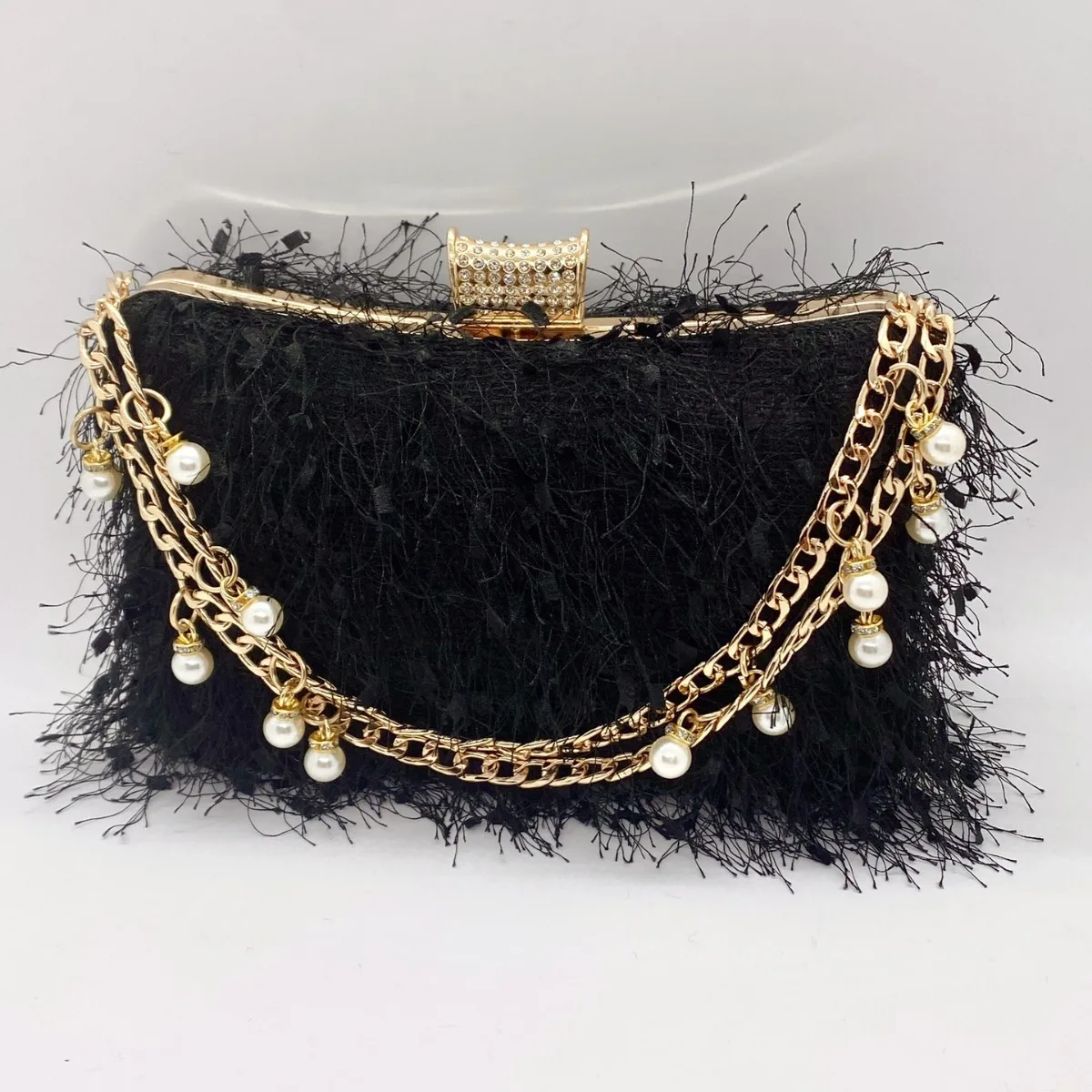 Plush Double Chain Bulb Diamond Dinner Bag Women's Luxury Temperament Fashion Party Street Daily Wedding Clutch Bag Tassen Dames