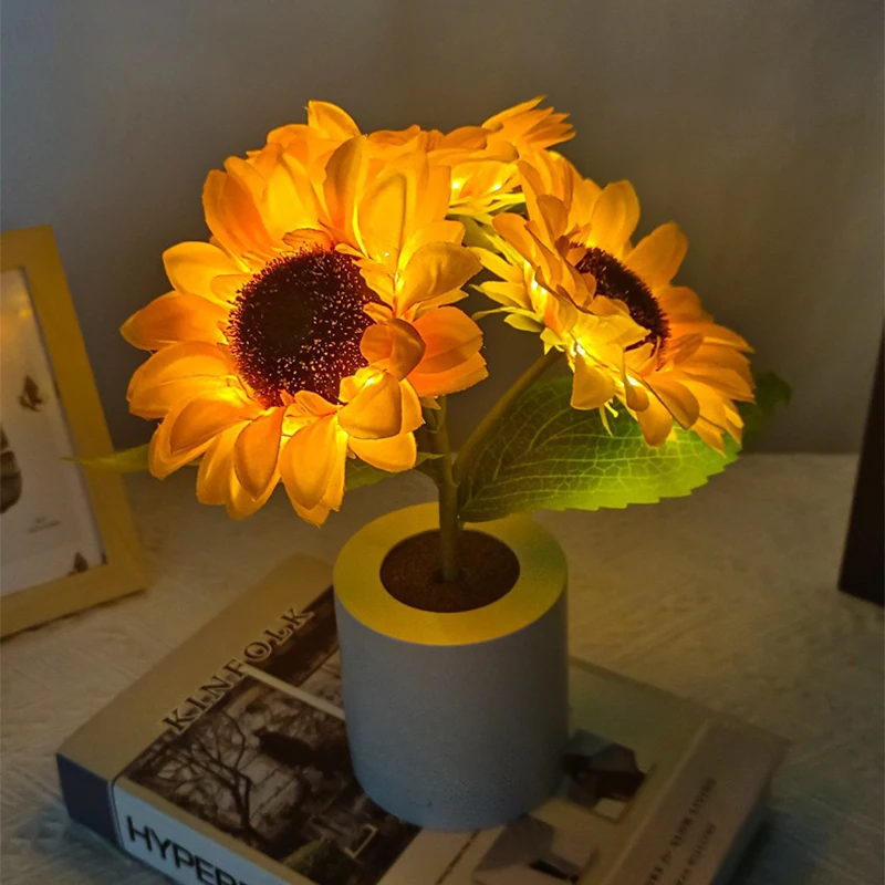 LED Night Light Rechargeable Sunflower Lights Interior Lighting Bedroom Bedside Desktop Decoration Table Lamp Night Lamps