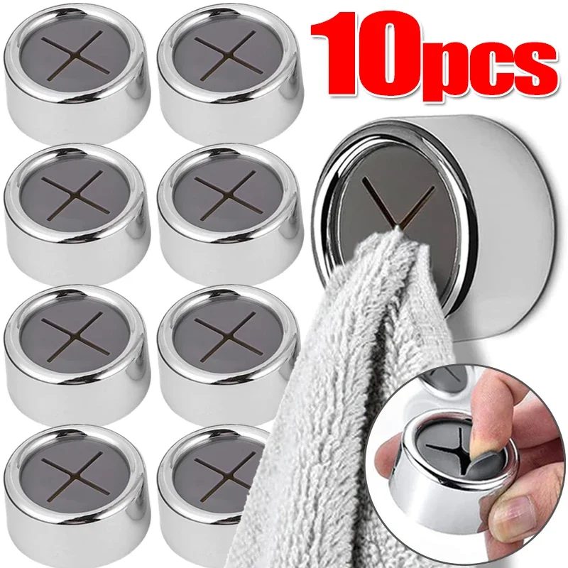 1/10Pcs Wall Mounted Towel Plug Holder Round Tea Towel Hanger Bathroom Cabinet Kitchen Dishcloth Self-Adhesive Hook Storage Rack