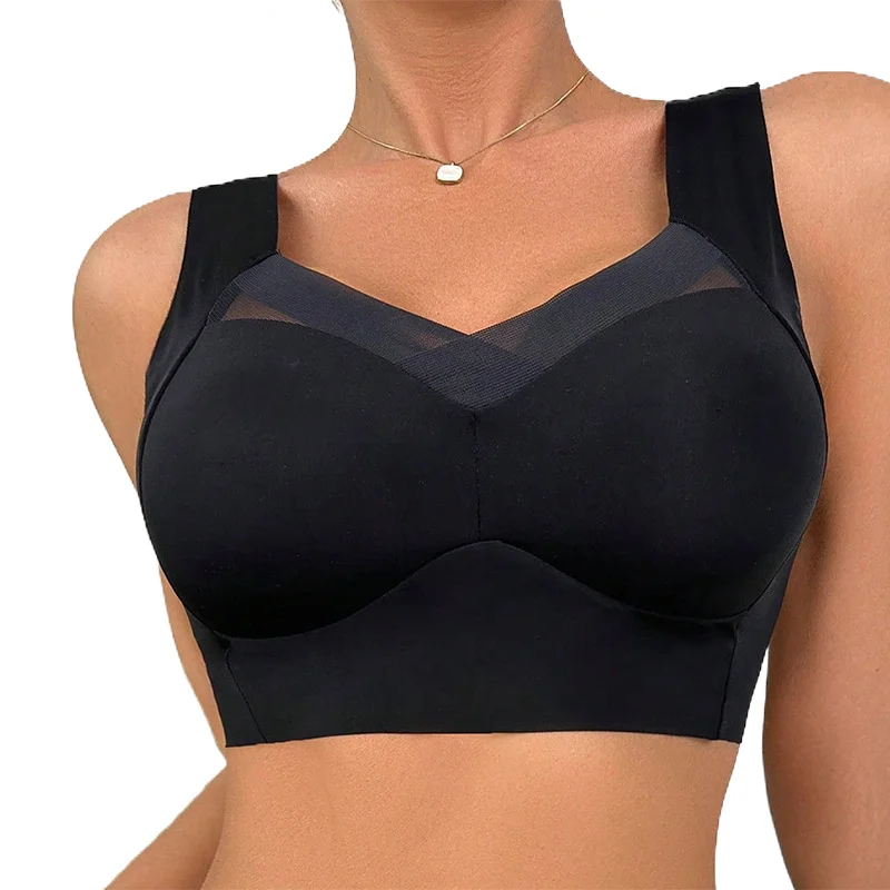 1 Piece One-Piece Non-Marking Wide Straps Sexyice Sik Sports Bra Easy to Gather No Steel Ring with Bra Pads Underwear