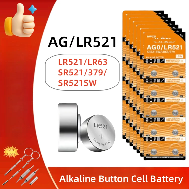 

10-160Pcs AG0 LR521 Batteries LR63 SR521 SR521S SR521SW SR63 379 1.5v Alkaline Button Cell Battery for Calculators Watches