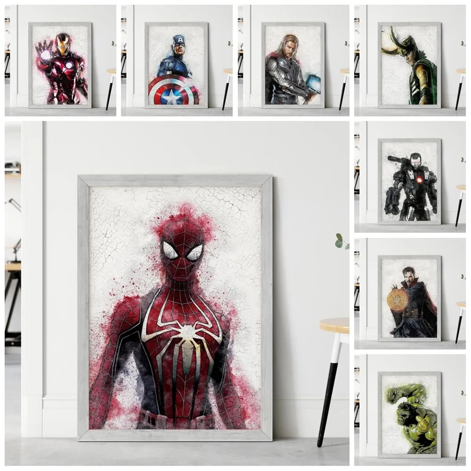 

DIY 5D Diamond Painting Avengers Marvel Superhero Spiderman Watercolor Diamond Mosaic Cracked Background Wall Art Home Decor