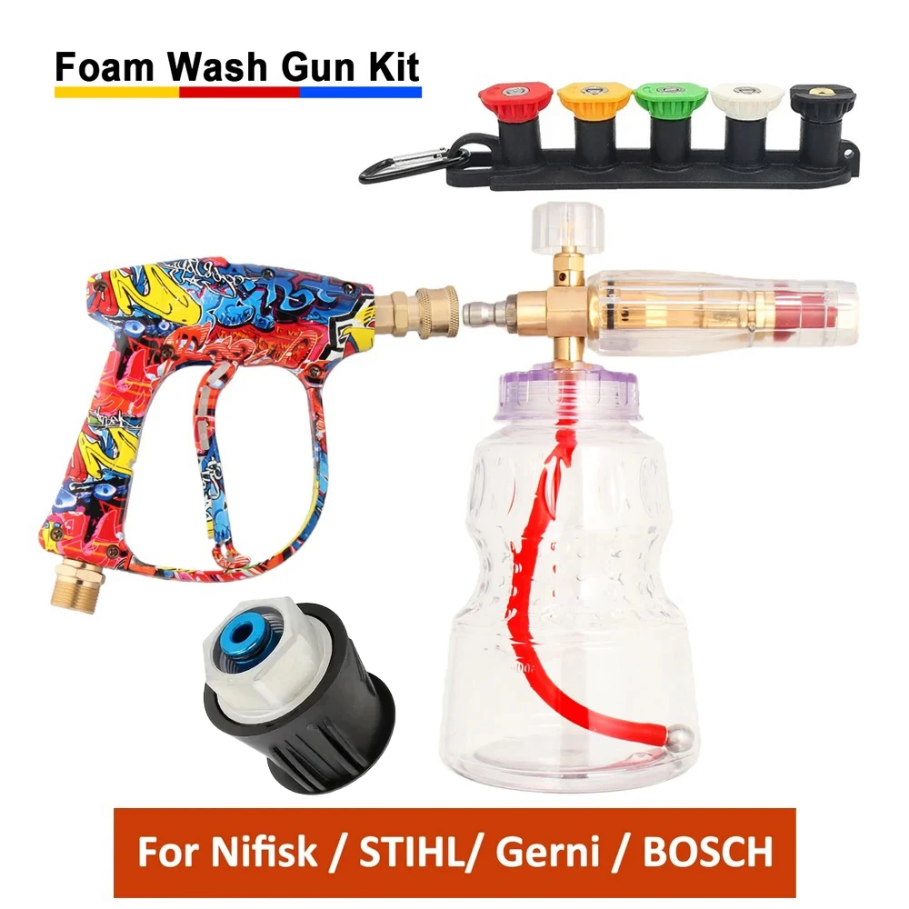 High Pressure Washer PA Snow Foam Lance, 1L Transparent Bottle, Adjustable Foam Nozzle, Fit Nifisk Gerni BOSCH, Great for Auto