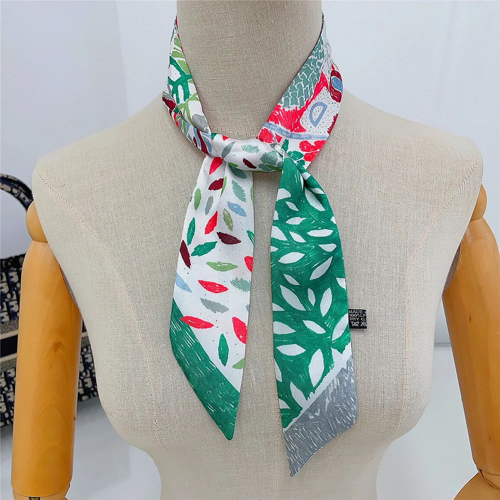 2025 Hot French Fashion Versatile Plant Flower Twill Ribbon Wrap Bag Handle Ribbon Silk Scarf Gift Wholesale 5 * 90cm
