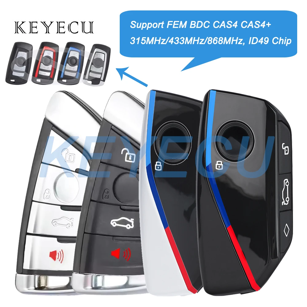 Keyecu For BMW 1 3 5 7 Series X1 X3 X5 X6 X7 FEM BDC CAS4 CAS4+ Modified Smart Remote Car Key Fob 315MHz 434MHz 868MHz ID49 Chip