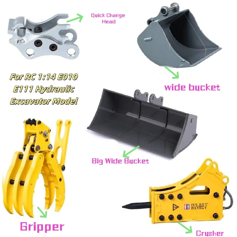 RC Upgrade Double E Metal Big Bucket mit Schnellkupplung/Greifer/Hammer für 1/14 RC E010 E111 EC160 Hydraulikbagger