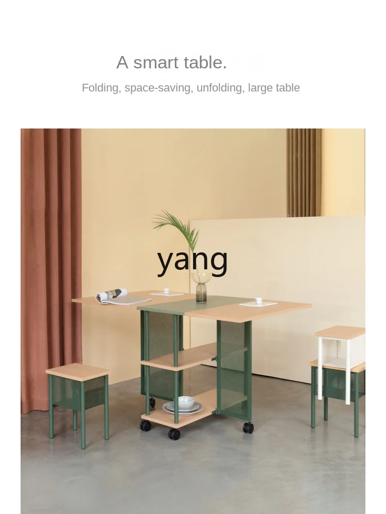 Yjq Capsule Folding Table with Wheels Household Small Apartment Simple Movable Retractable Storage