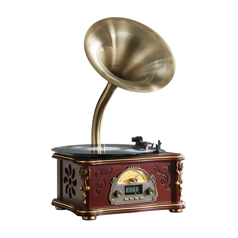 Factory supply Classic Wooden Radio Gramophone Luxury Retro Vinyl Phonograph Record Player Antique Gramophone