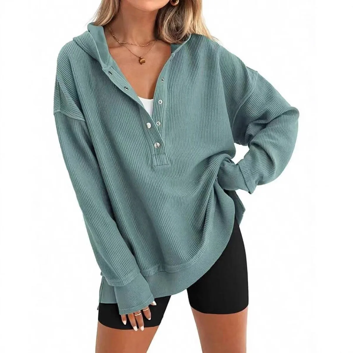 Sudadera Con Capucha Mujer Roupa Feminina Hooded Button Pullover Spring Summer Womens Commuting Daily Loose Versatile Sweatshirt