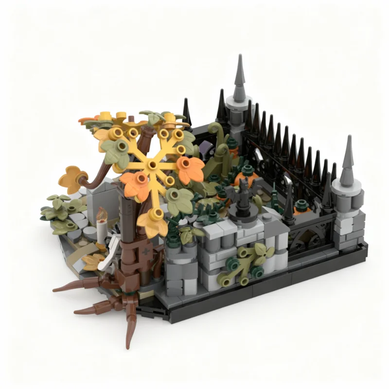 412pcs MOC Pumpkin Graveyard Halloween Diorama Seasonal Model Building Blocks Architecture Christmas Gifts Brick Toy Kids