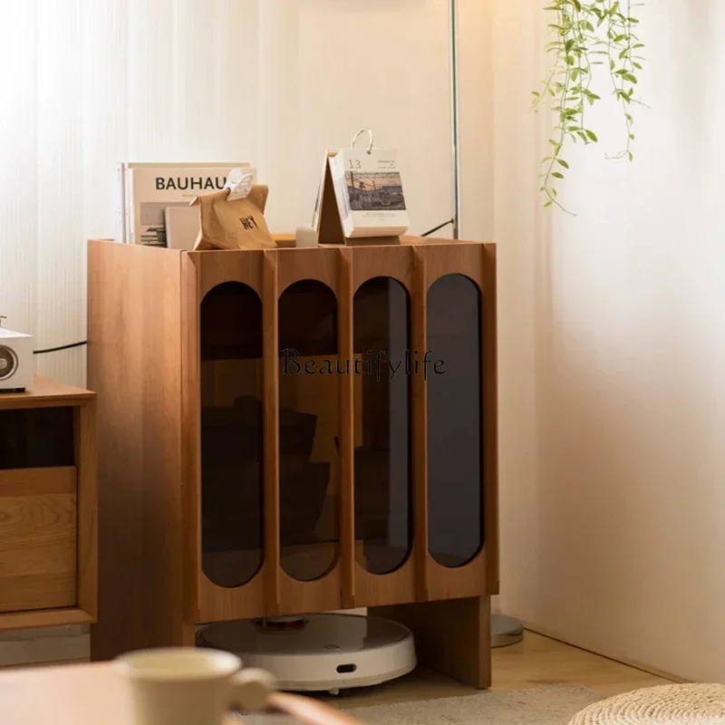 

02ld14French Retro Solid Wood Sweeping Robot Storage Cabinet Cherrywood Living Room Locker