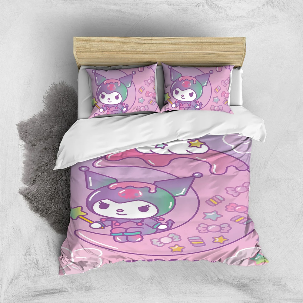 

K-KUROMI Fashion Duvet Cover Set Home Style Bedding Soft Laundry Cotton Bed 3 Piece Set Student Dormitory Gift