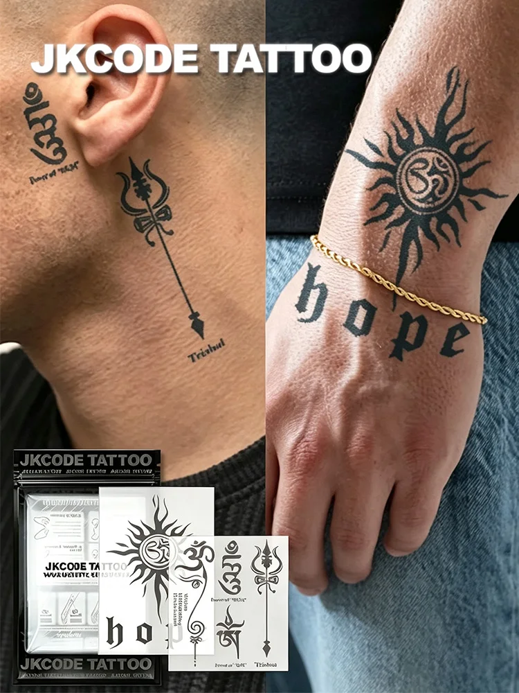 2-Piece Semi-Permanent Sanskrit Tattoo Set |   Courage and Strength Tattoo, Rough Line Hand Tattoo |   Unisex Waterproof Tattoo, Realistic Fake Tattoo, Non-Reflective for 7-14 Days, Magic Tattoo, Lasts 1-2 Weeks, Perfect Gift