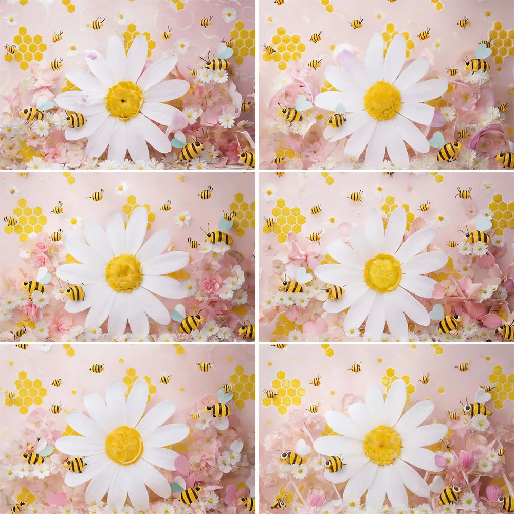 

Mocsicka Sweet Bee Backdrops Kids Baby Cake Smash Birthday Photorgaphy Props Child Adult Photocall Decors Floral Background