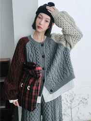 IMAKOKONI original design cardigan contrasting color knit sweater jacket for warmth winter 244832