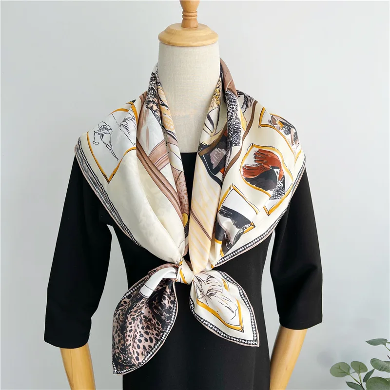 100% Pure Mulberry Scarf Women Square Scarves Rolled Edges Head Handkerchief Shawls Hijabs Silk Foulards Bandana 90x90CM