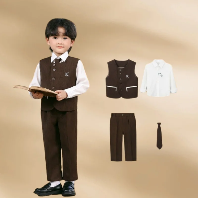 Children Piano Host Speech Performance Costume kids Formal Blazer Set Boys Summer Birthday Wedding Photography Suit