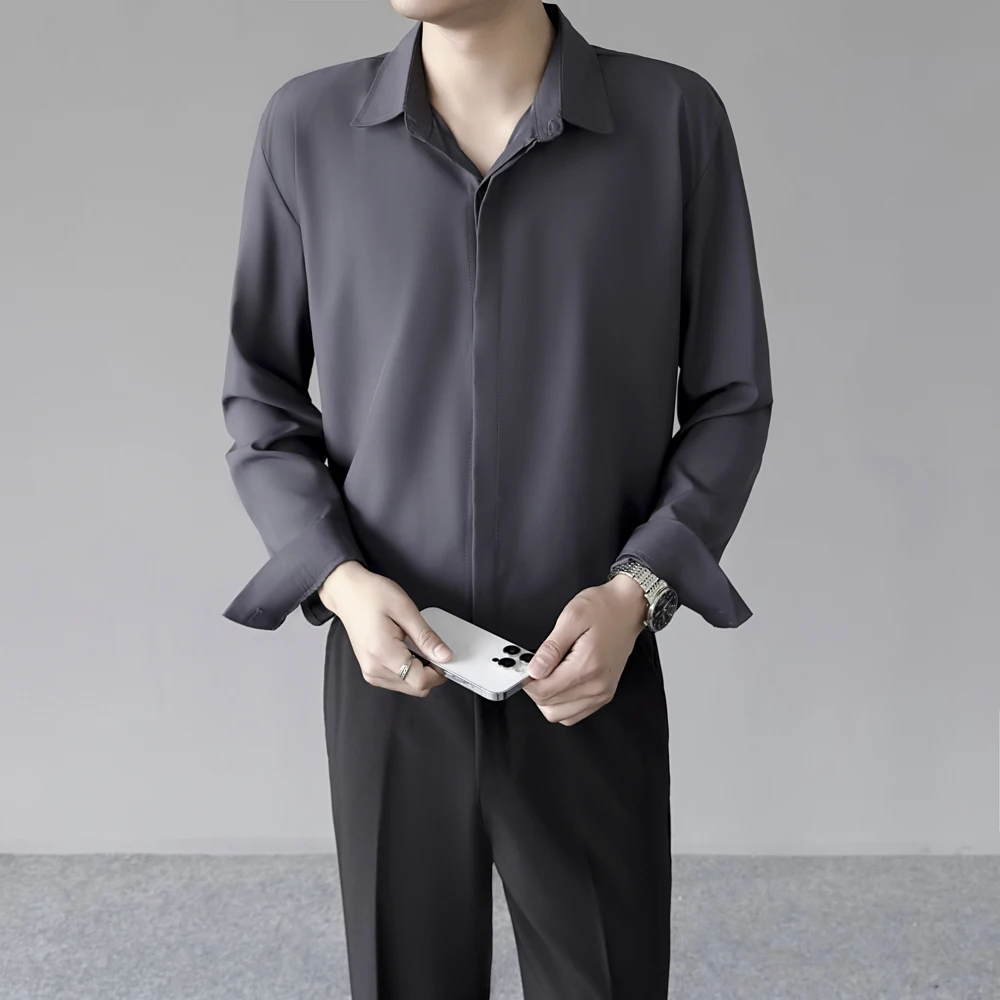 Spring Summer Thin Men's Cool Ice Silk Shirt Formal Business Casual Dress Drape Non-iron Anti-wrinkle Wedding Party Shirts view 3