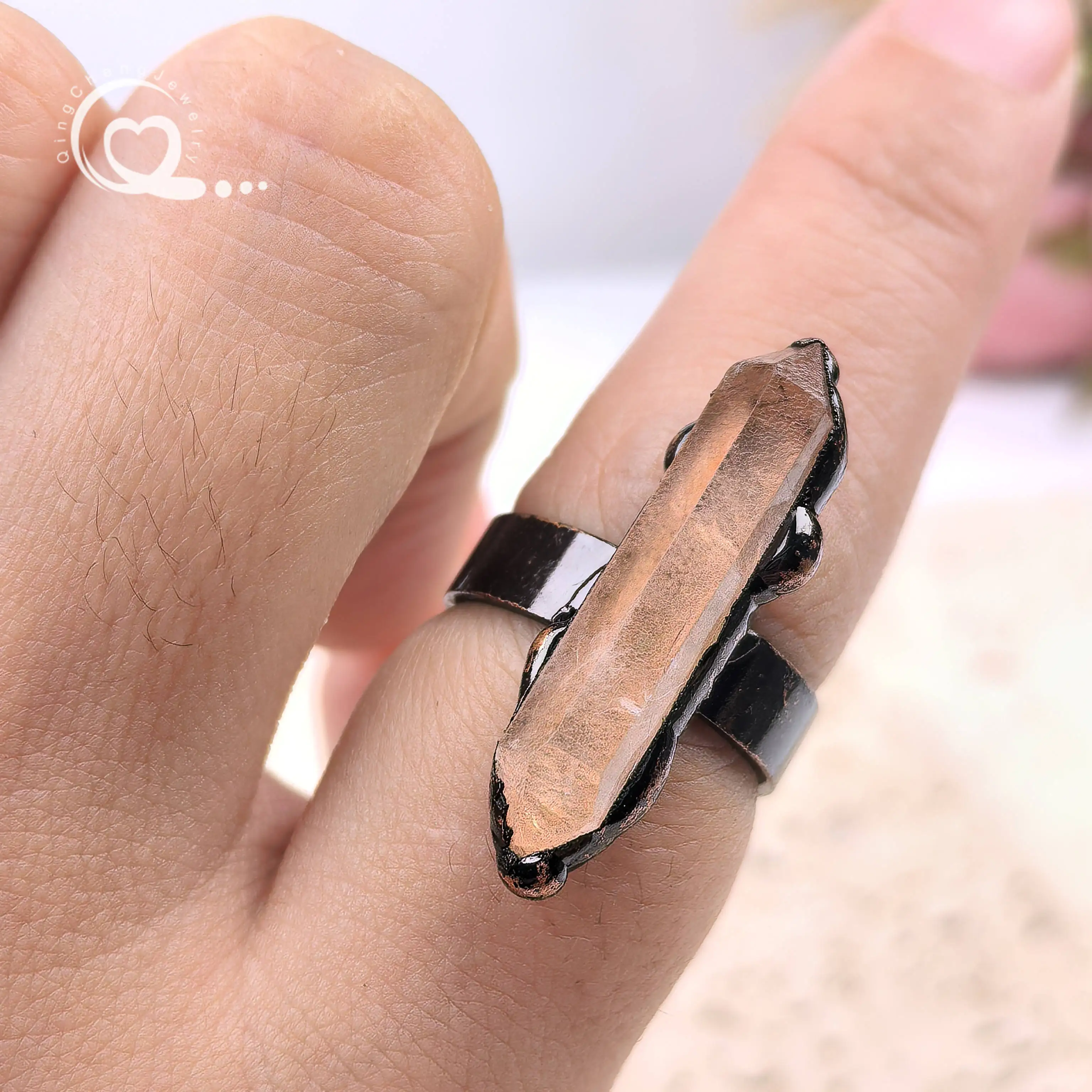 

Raw Crystal Point Rings Healing Chakra Quartz Adjustable Antique Copper Finger Ring Women Man Fashion Retro Jewelry Gifts,QC4251