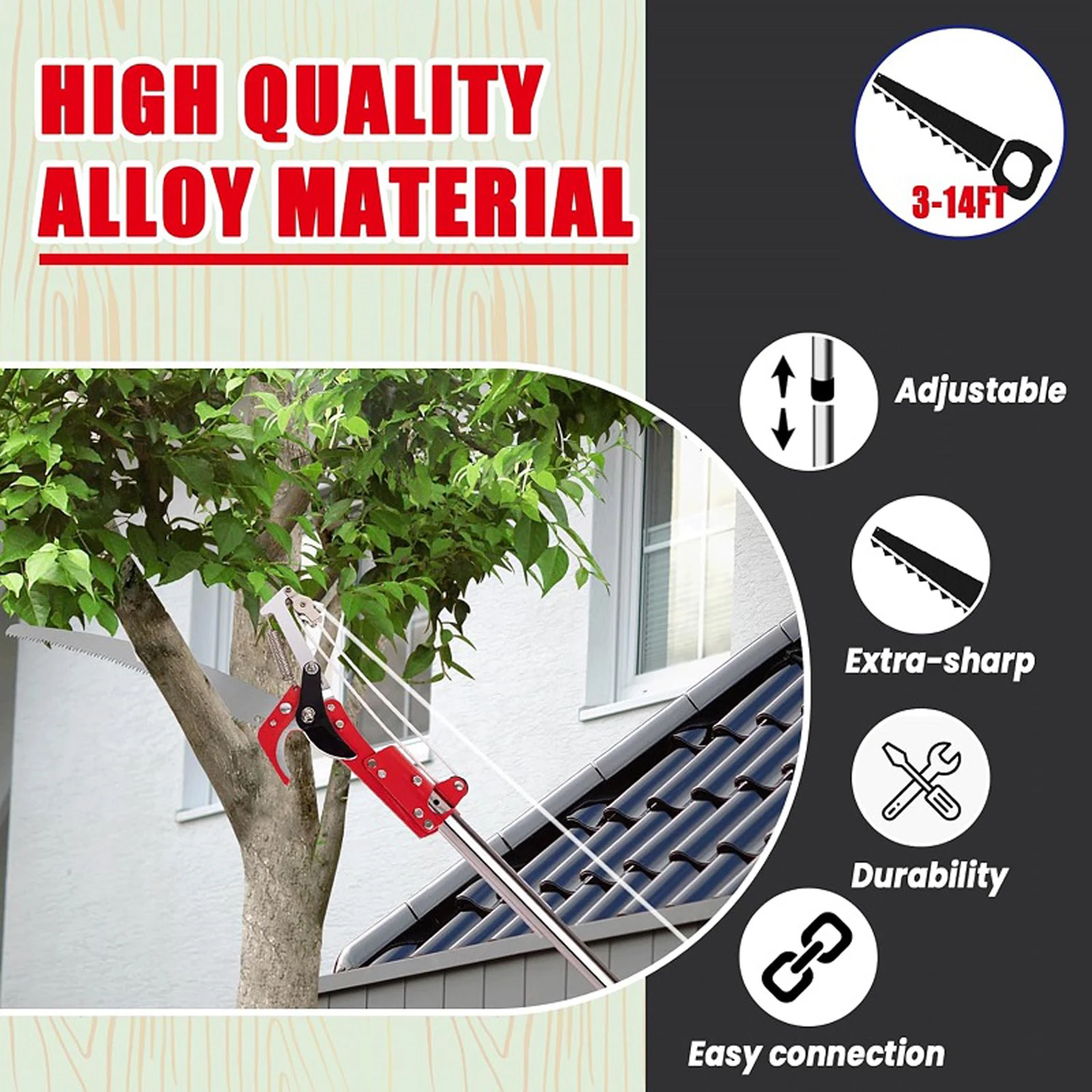13ft High Altitude Branch Shears with Handle Telescopic Pruning Shears for Trees Branches Cutting and Fruit Picking