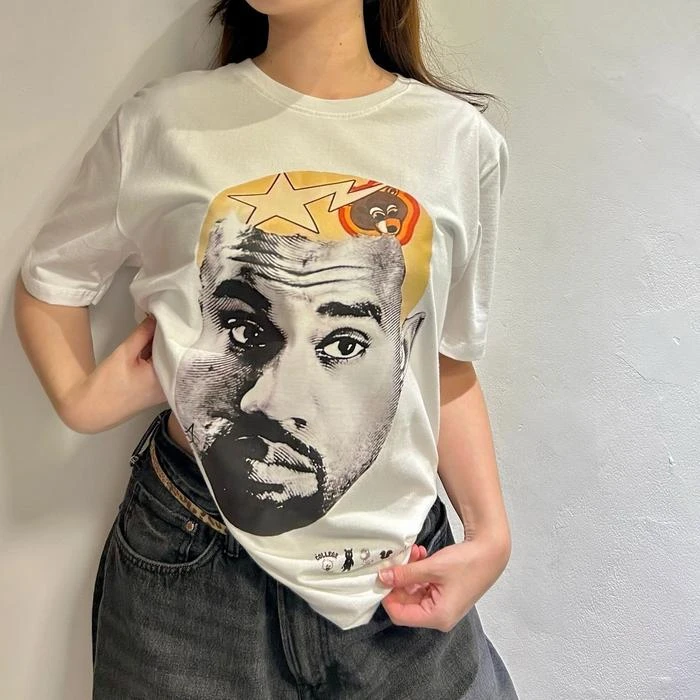 American Trendy Hip Hop Street Style Women T-Shirt Unisex Celebrity Portrait Print Tee Kanye Photo Top Men Women's Clothing