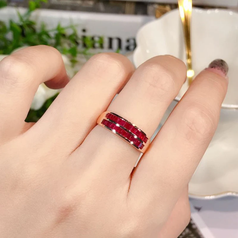 Classic Design Double Layer Ruby Classic Smooth Rings for Women Exquisite Fashion Light Luxury Banquet Silver Jewelry