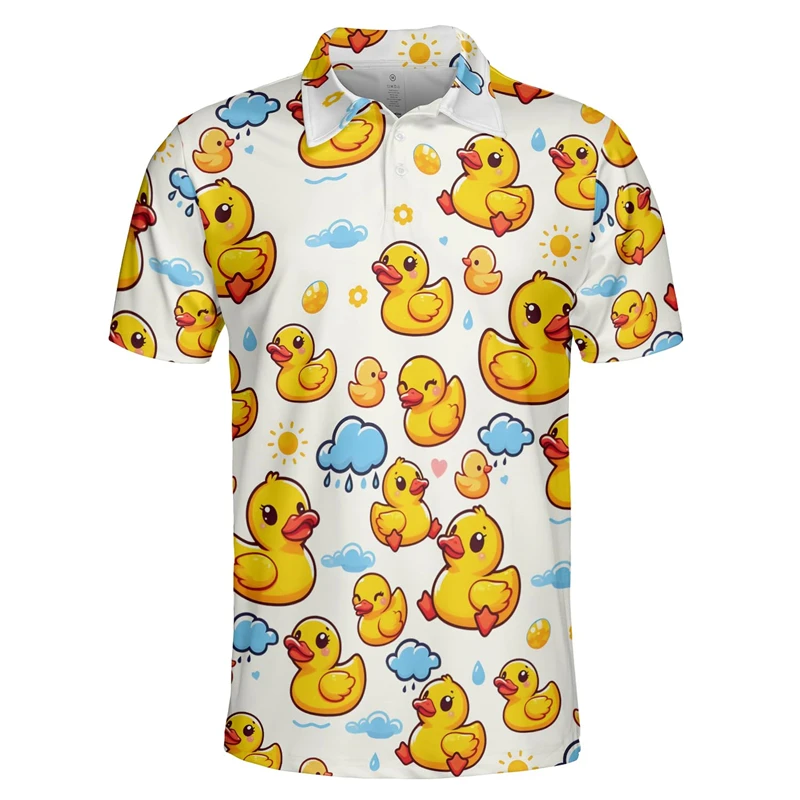 

Funny Duck Pattern Polo Shirt Summer Casual Short Sleeve Mens 3D Printed T Shirts Loose Harajuku Kids Lapel Button Tees Tops