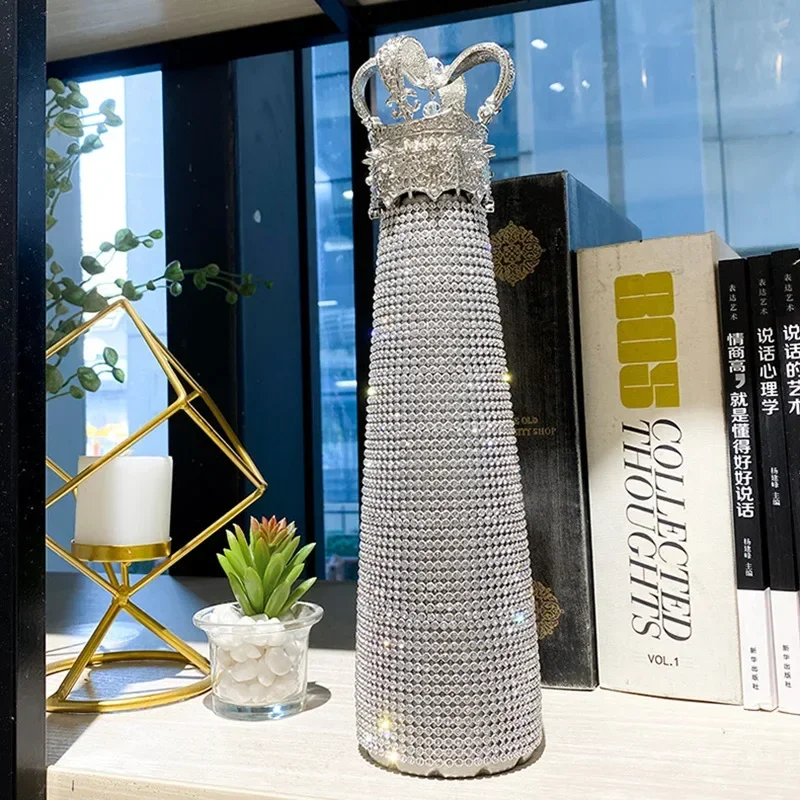 

Vintage Crown Diamond Water Bottle Portable 500ml Crown Diamond Thermos Bottle Sparkling Rhinestone Thermal Flask Bottles