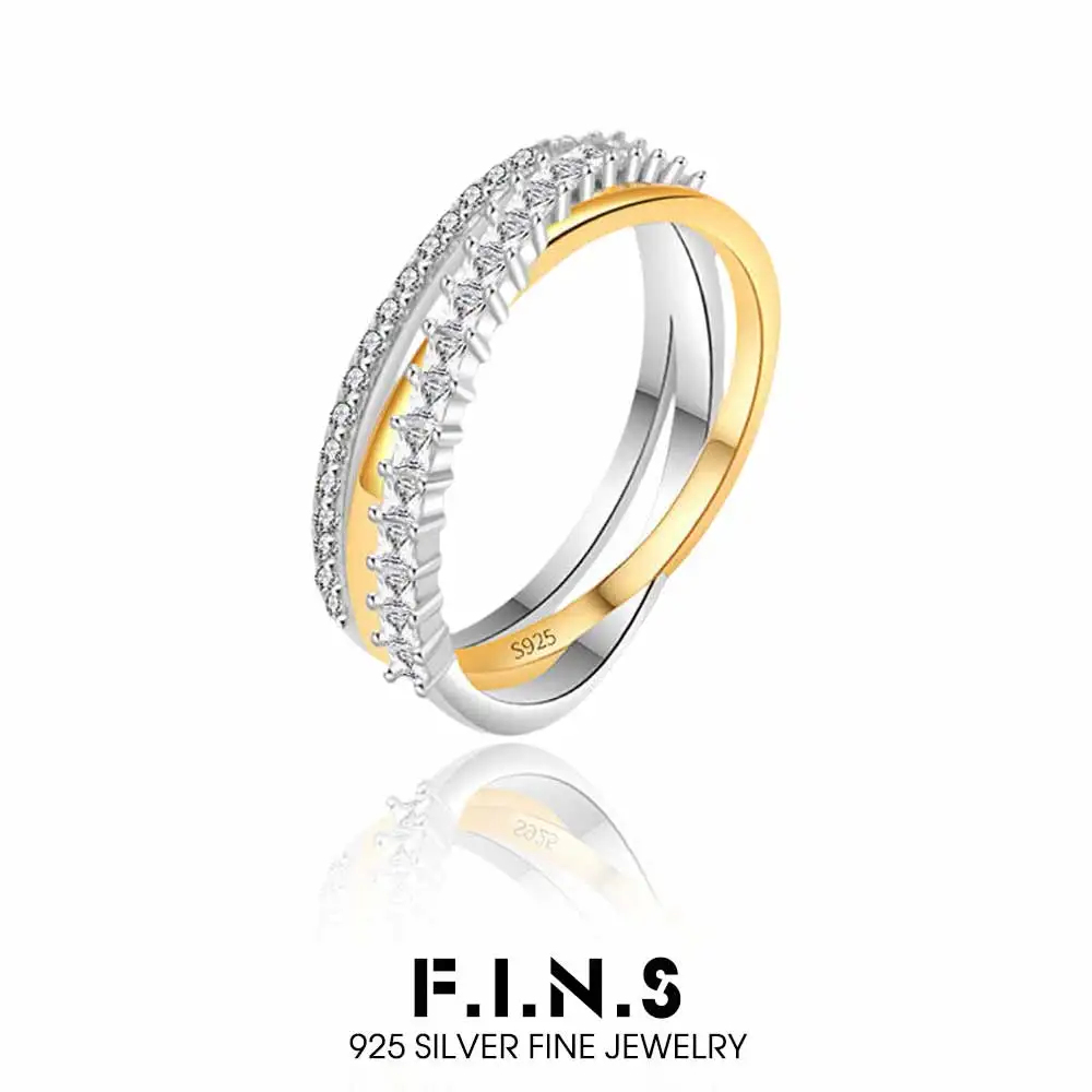 

F.I.N.S S925 Sterling Silver INS Style Color Separation Zirconia Rings Versatile Women Layer Index Mid Finger Fine Jewelry