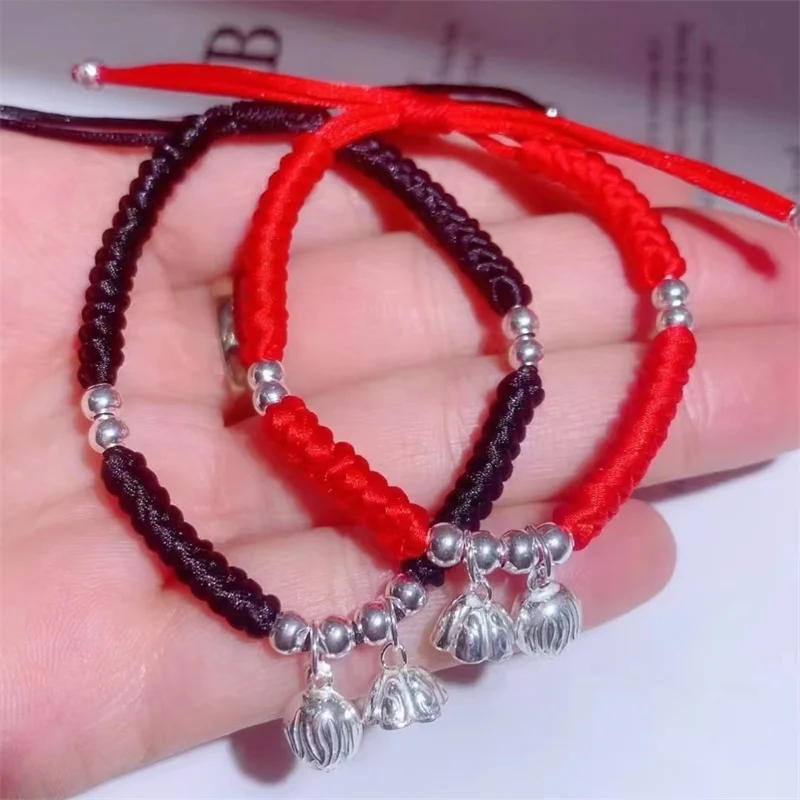 

999 sterling silver double happiness handcrafted couple bracelet, lotus shaped DIY bracelet, Valentine's Day gift for girlfriend