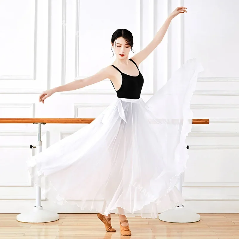 Chinesischer moderner ballett klassischer tanz eleganter chiffon 720 grad schaukel lehrer rock erwachsener langer yoga tanz übungs rock