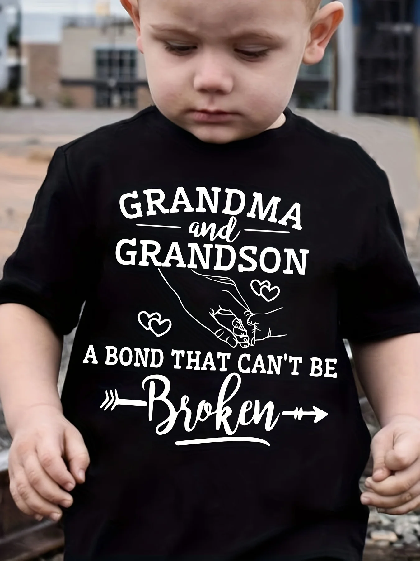 Boys Summer Casual T‑Shirt, Cute Thumbs‑up Hands & Grandma And Grandson Hand‑in‑Hand Print Crew Neck Short Sleeve Kids Tee