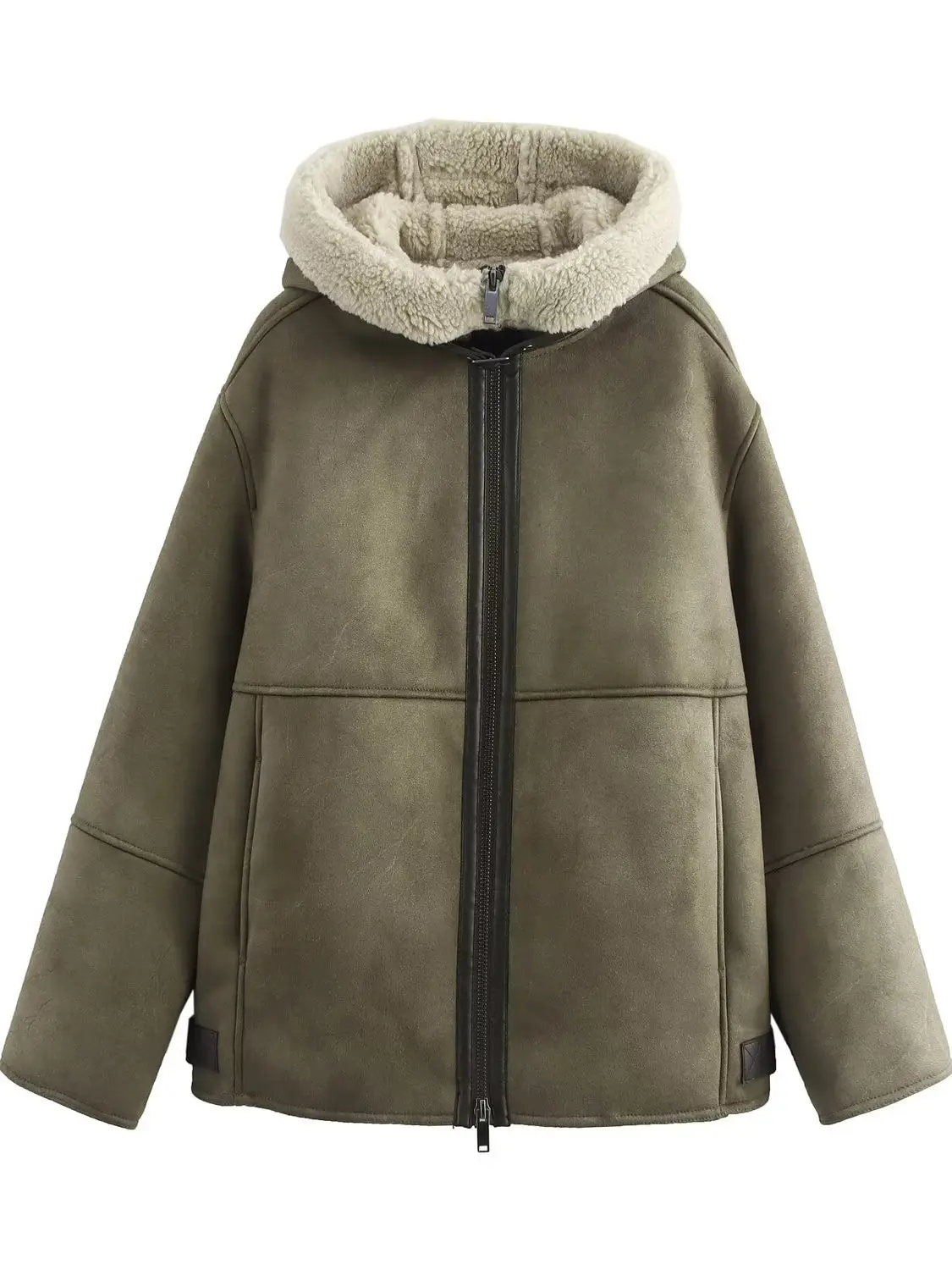 

Women's Autumn Hooded Double Layer Loose Fit Versatile Jaet Warm Regular Length Casual Sle Outerwear Coat for Ladies