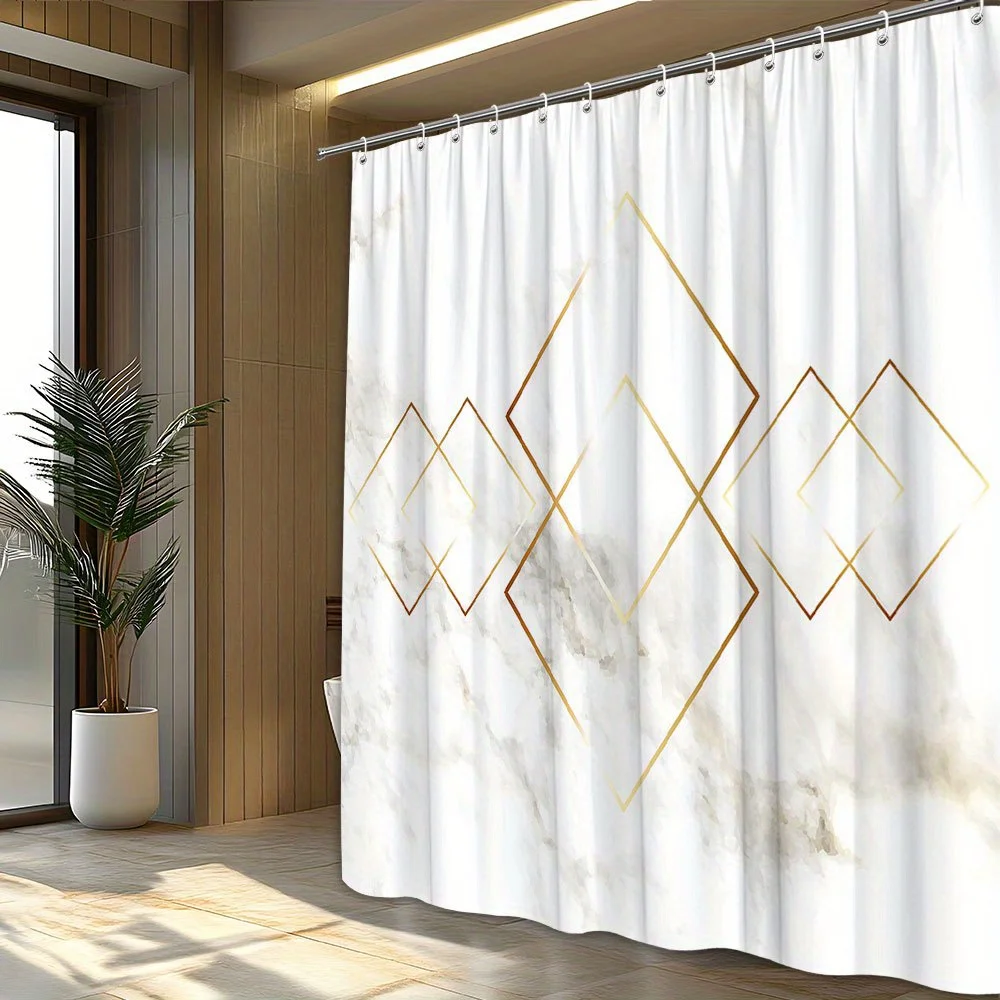 Luxury Modern Marble Shower Curtain Gold Geometric Waterproof Bath Liner Waterproof Bathroom Curtain for Spa Master Decor