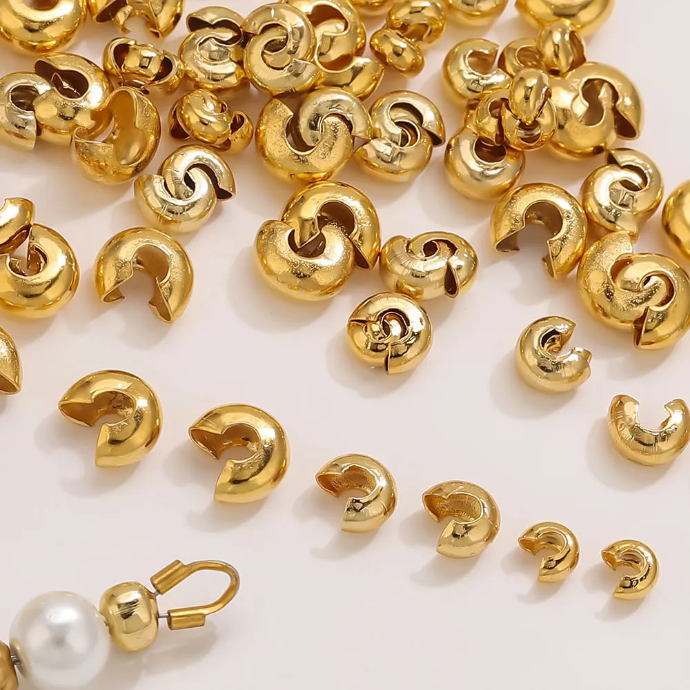 50 Pcs Stainless Steel Round Cap Beads for Crimping Jewelry Connectors Stopper Spacer Beads DIY Bracelet Necklace Accessories
