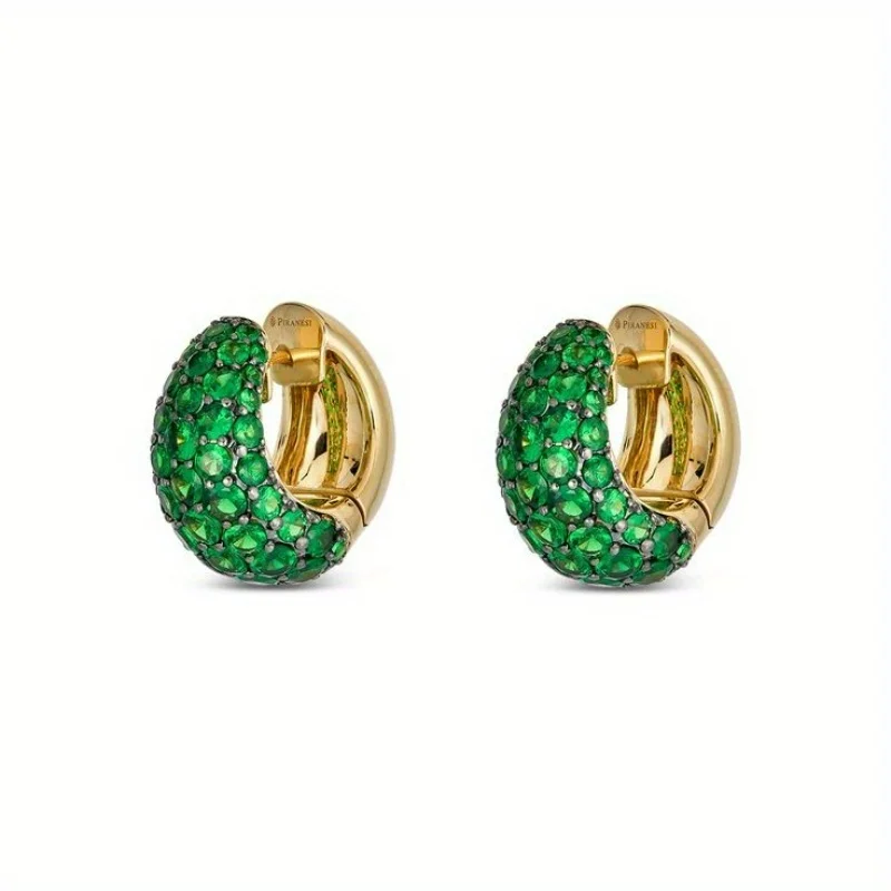 Trendy Goldene Farbe Hoop Stud Clip Ohrringe Für Frauen Vintage Synthetische Grün Zirkon frauen Ohrringe Schmuck Großhandel