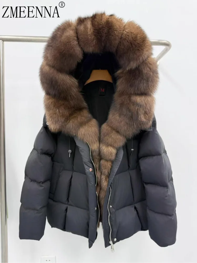 

ZMEENNA женская короткая куртка-пуховик из натурального меха с капюшоном, зимнее пальто, теплая верхняя одежда, черная модная посадка ZM4318